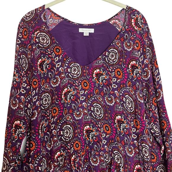 Garnet Hill Womens Dress 16 Purple Paisley Boho Knee Length 3/4 Sleeve Viscose - Picture 2 of 6